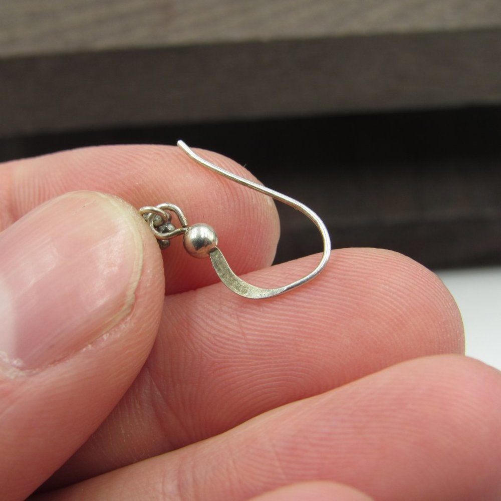 Sterling Silver Tiny Rustic Cat Eye Gem Earrings - image 2